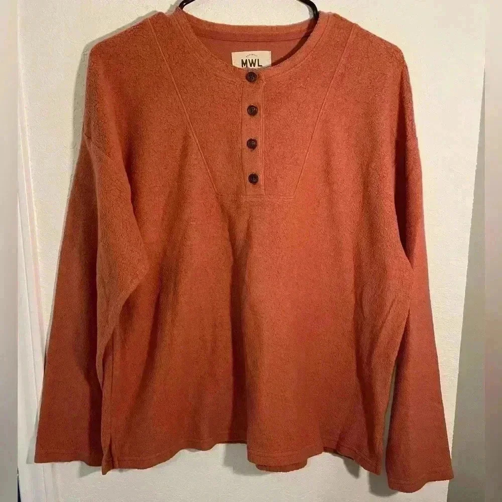 Madewell Make Weekends Longer Coral Salmon Long Sleeve Henley Top Womens Size M